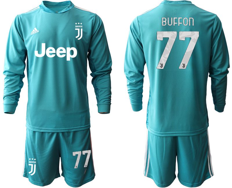 Men 2020-2021 club Juventus lake blue long sleeve goalkeeper #77 Soccer Jerseys